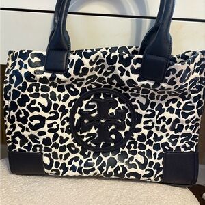 Tory Burch Navy and White Leopard Tote